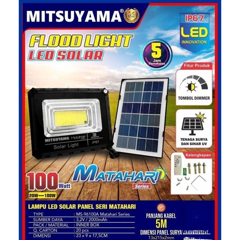 Ms-96100A Lampu Sorot Solar Panel 100 Watt Mitsuyama + Remote