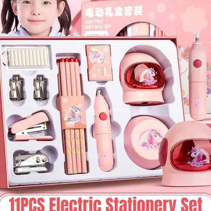 Carat 11 In 1 Electric Stationery Set Set Alat Tulis Elektronik Rautan Penghapus Vacuum Pencil Set A