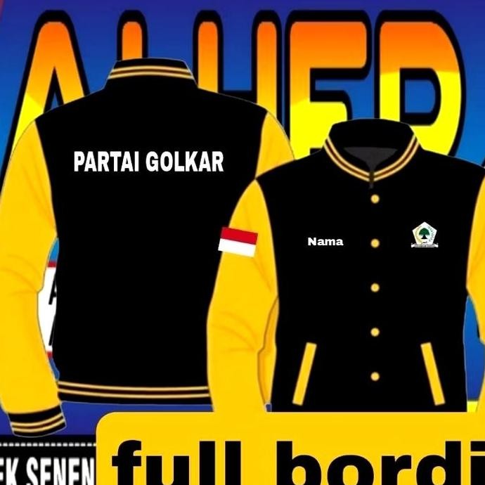 jaket bordir partai Golkar Jaket partai Golkar jaket baseball partai Golkar jaket versity partai Gol