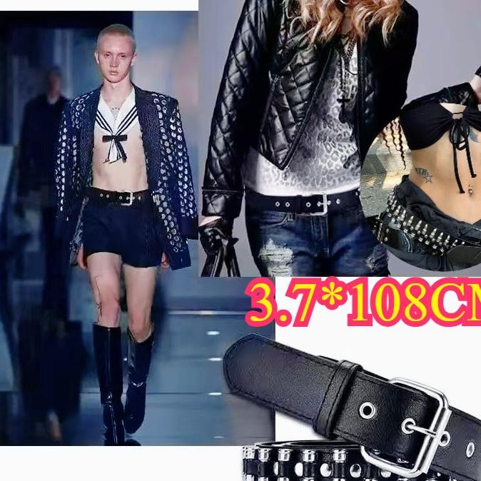 Bgs496 Fashion Wanita Kulit Punk Belt Sabuk Punk Sabuk Kulit Ro Sabuk Desain Rivet Berongga Peluru T