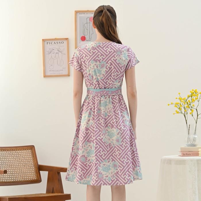 Dress Batik Wanita Motif Bunga / Baju Batik Kantor Warna Pastel - 303 WIK Lilac