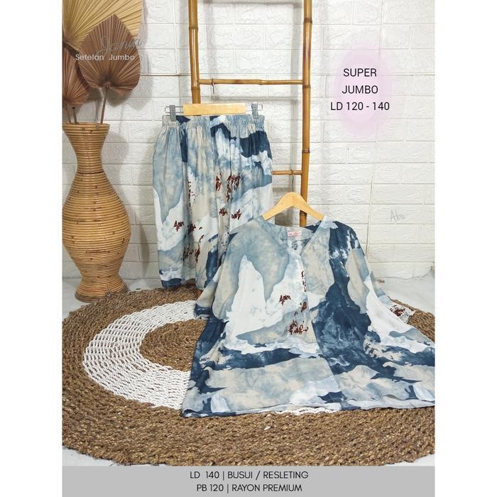 Termurah Oriani - Set Luna Motif Setelan Super Jumbo Ld 120 - Ld 140 Rayon Premium Oriani Atasan Baj