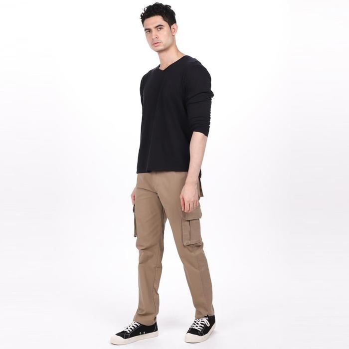 Cod Celana Cargo Pants Cream Regular Fit Twill Pria Eh76