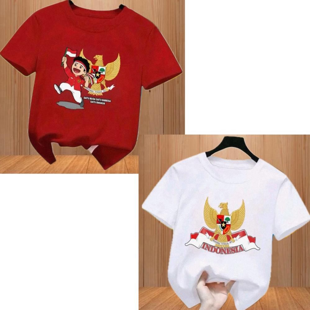 Dw-45 Kaos Kemerdekaan Indonesia 17 Agustus Anak-Anak // Atasan Garuda Indonesia Unisex Anak2 1Tahun