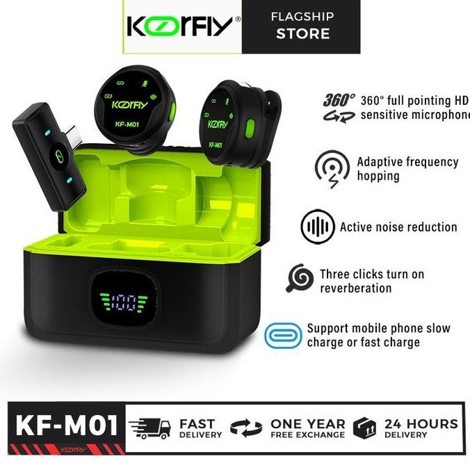 [Free Bag] Koorfly Kf-M01 Mic Wireless Buat Konten - Jarak 40M Noise Cancelling Mode Multifungsi Unt