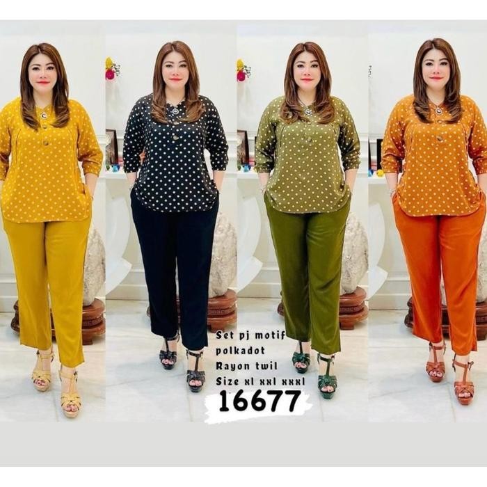 Terlaris Setelan Rayon Twill Polkadot Kancing Tiga 16677 An85