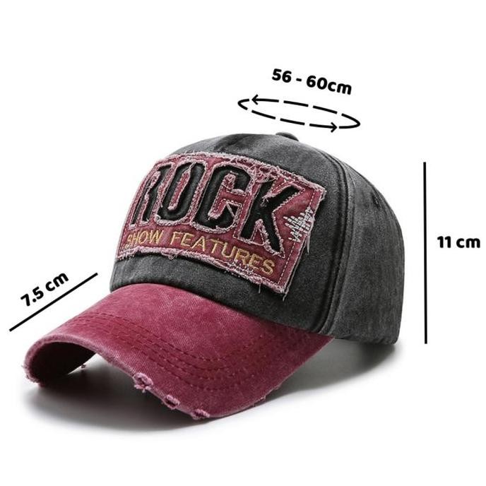 DB123 }} Topi Baseball vintage korea Rock n Roll keren kekinian Topi denim distressed robek embroide