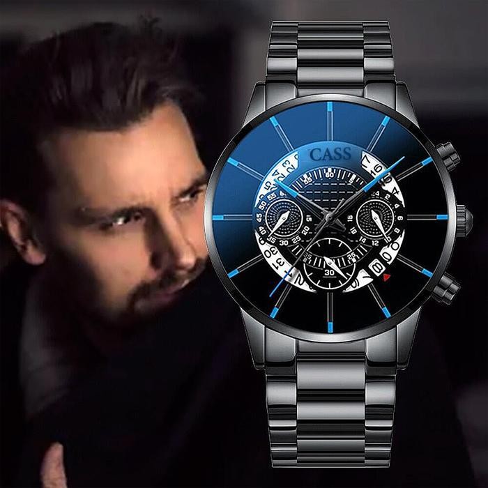 Eelic Jam Tangan Parlent Pria Original  Jam Tangan Kalender Pita Baja Bisnis Tiga Mata Dan Enam Jaru