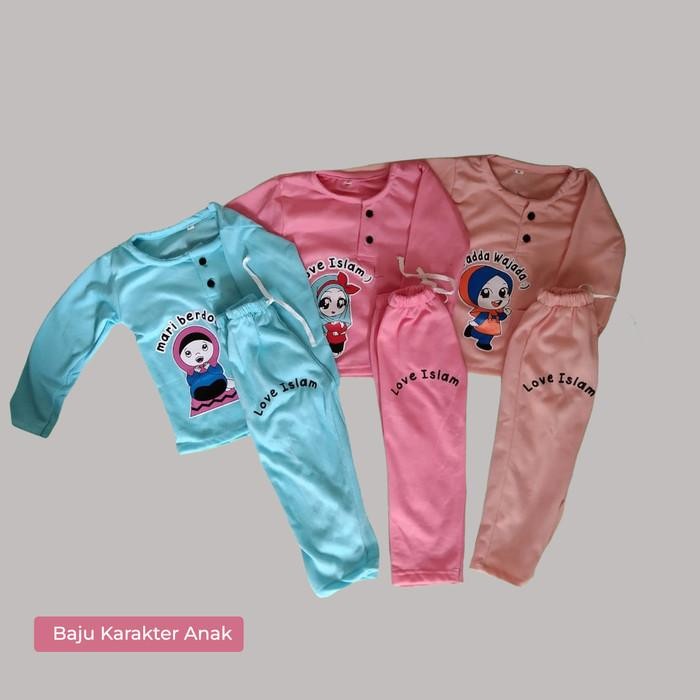 Ct_C1077 Pakaian Anak Model Kiano Karakter Set Baju Celana Perempuan R-77