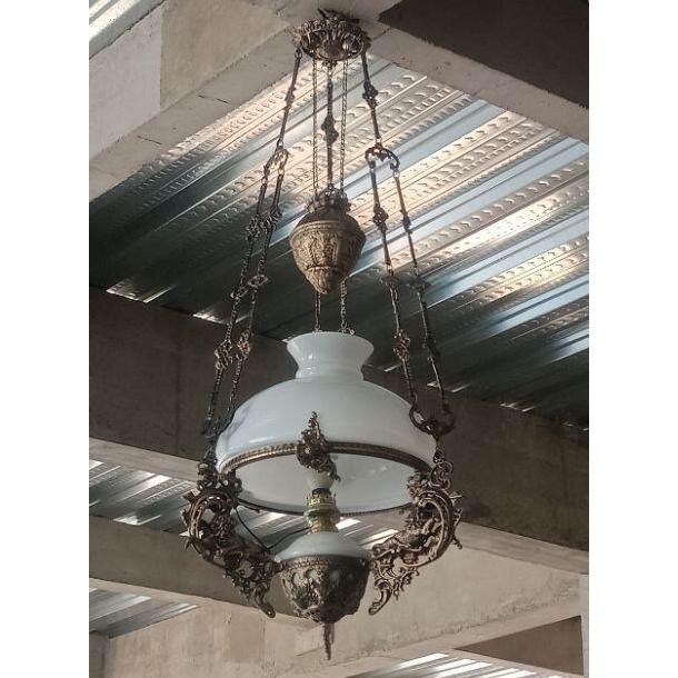 Lampu Gantung Kerek Batawi Jawa Antik Kuno Ring Kaca R35 Cm