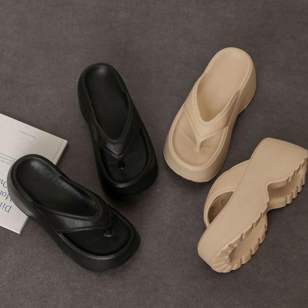 Tru-63 Muzy Sendal Jepit Wanita Sendal Wadges Wedges Wanita Sendal Hak Sendal Jepit Karet Tinggi 6.5