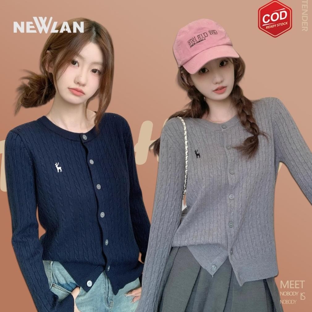 Newlan ZZ106 Kardigan Rajutan Lengan Panjang Wanita / Sweater Rajut Bordir / O Neck Wanita Cardigan 