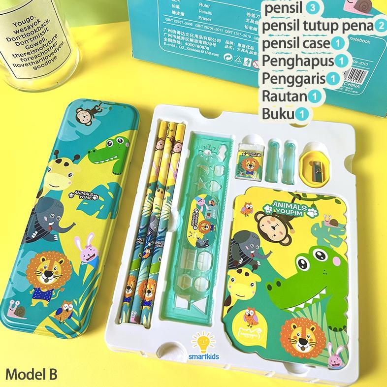 

Iqr-914 Alat Tulis Set Paket Komplit 7 In 1 / Stationery Complete Lengkap / Kotak Pensil Anak / Souvenir Hadiah Kado / Sekolah Karakter Kartun Lucu Animal Hewan / Perlengkapan Tulis / Tempat Pensil