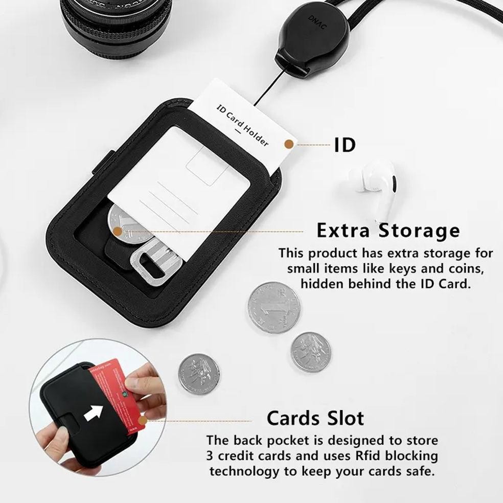 

Iqr-914 Dnac Id Card Holder And Card Slots With Ribbon Lanyard - Black Iqr-914