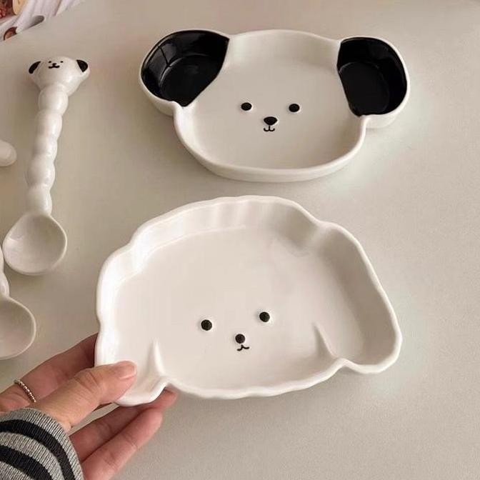 Puppy Plate Set + Spoon / Set Piring Lucu Piring Aesthetic Korea Homedecor Piring Anak Keramik