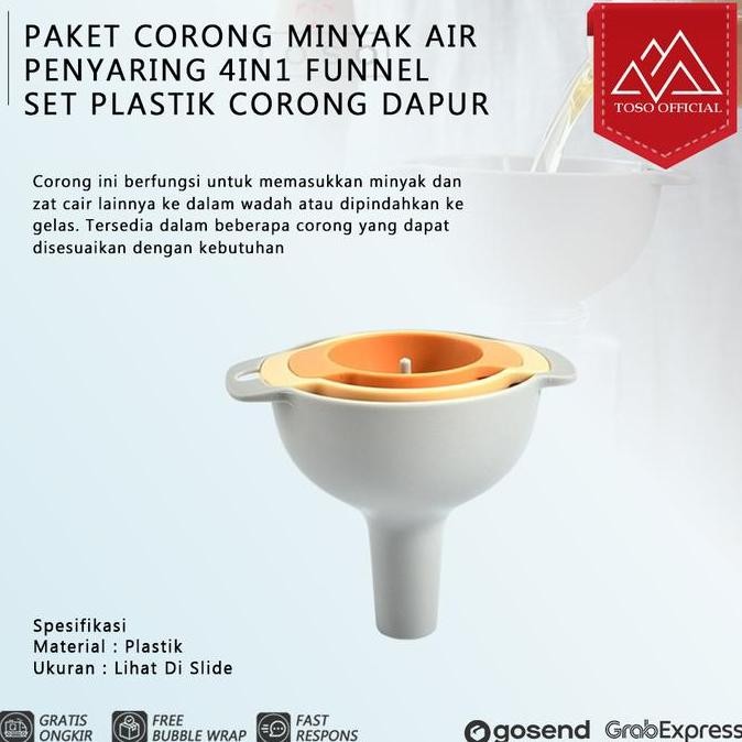 Paket Corong Minyak Air Penyaring 4In1 Funnel Set Plastik Corong Dapur Allshop
