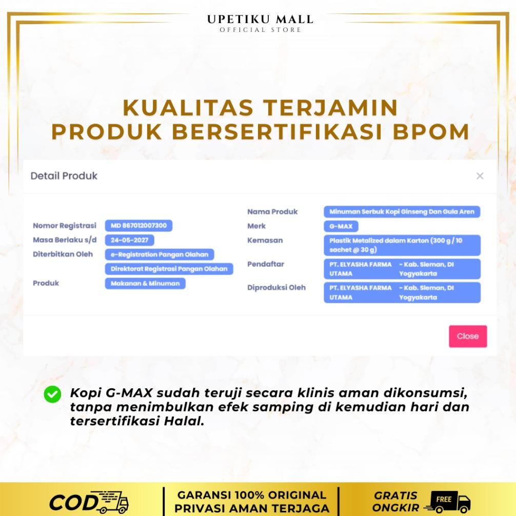 

Ready!! KOPI G-MAX Kopi Stamina Kuat Tahan Lama Extrak Gingseng (1 box 10 sachet)