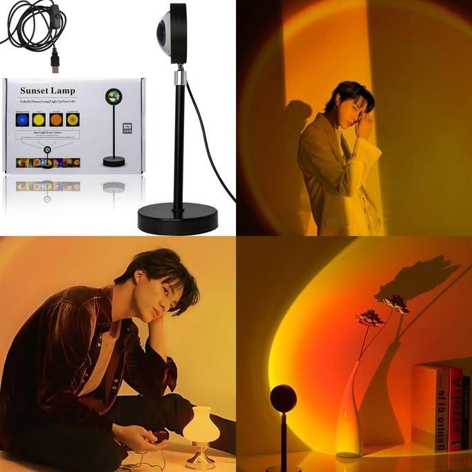 Lampu Tidur Proyektor Sunset Matahari Terbenam Pelangi Lampu Selfie