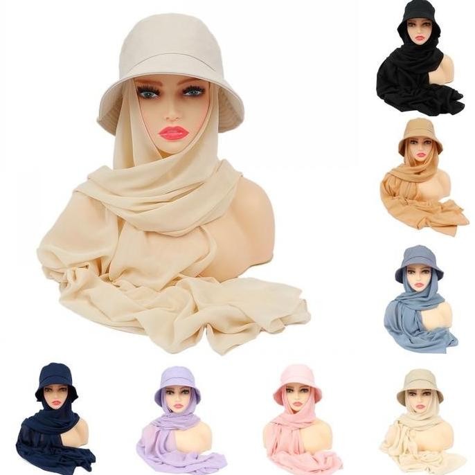 pashmina topi bucket/hijab instan topi/hijab kekinian TD