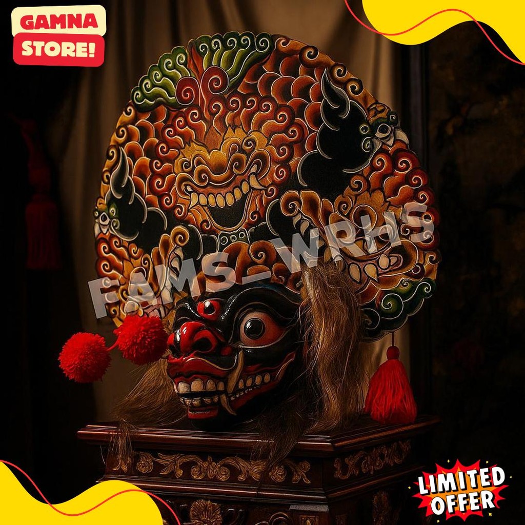 Barongan Telon Vip Ukuran 22 Full Kayu Barongan Caplokan Kayu Red Fire