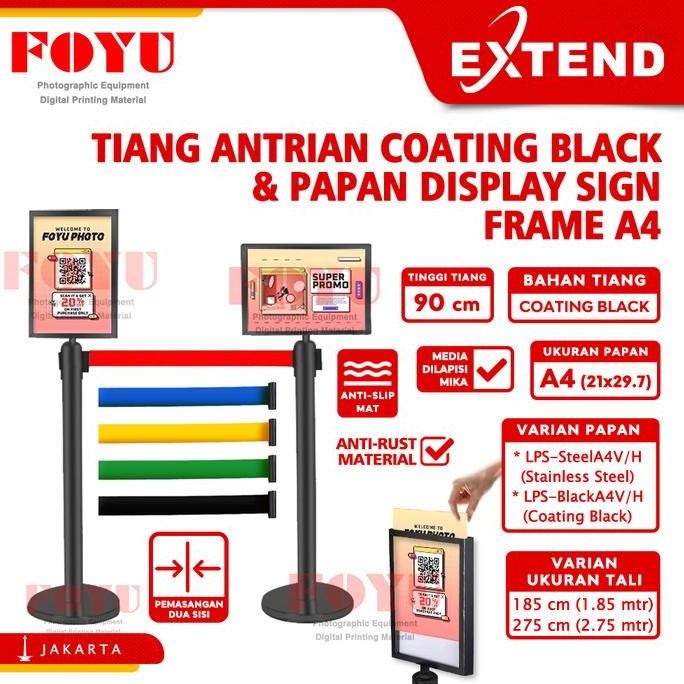 

TERBARU - Tiang Pembatas Antrian Black Pita Line Papan Display Sign Frame A4