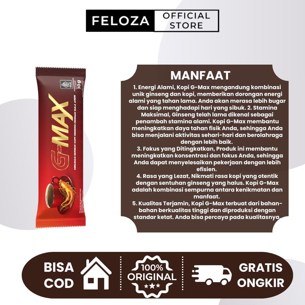 

Ready!! GMAX Minuman Kopi Samina Gingseng 1 Box isi 10 sachet Original