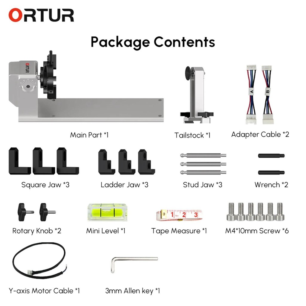 Ortur Cnc Laser Engraver Rotary Roller Chuck 360 Y-Axis (Yrc1.0 ) Co2 Diode Cylindrical Object Rotat