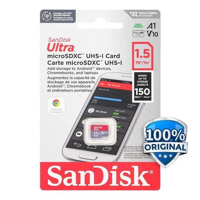 NEW MICRO SD 1.5TB SANDISK ULTRA ORIGINAL MEMORY CARD 1.5 TB MICROSD 1,5TB ORI 150 MB/S 1,5 HP MINI 