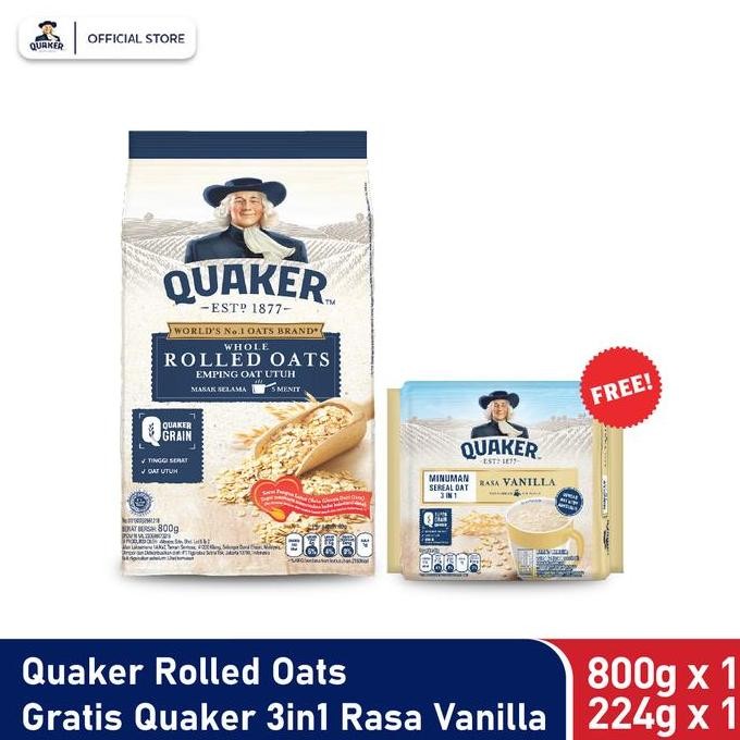 

Quaker Rolled Oats 800g + Quaker 3in1 Vanilla 224g