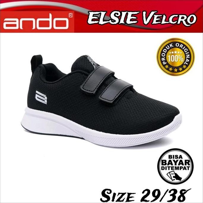 Ando Sepatu Sekolah Anak Perempuan Laki Hitam Putih Kretekan Original