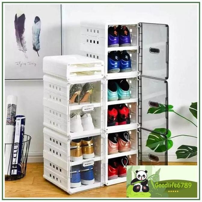 Kotak Sepatu Lipat Transparan, Rak Lemari Sepatu, Kotak Penyimpanan Sepatu Transparan Tebal, Kotak P