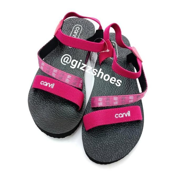 Sepatu Sandal Gunung Tali Anak Perempuan Cewek Carvil Haena Hitam Pink