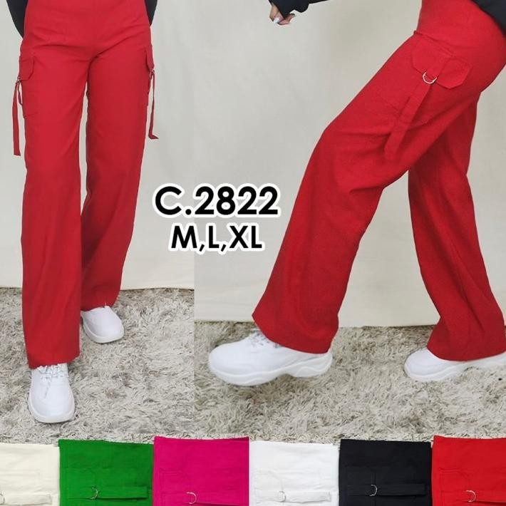 Celana Cargo Wanita Cargo Merah Cotton Strech Muat 85Kg 2822