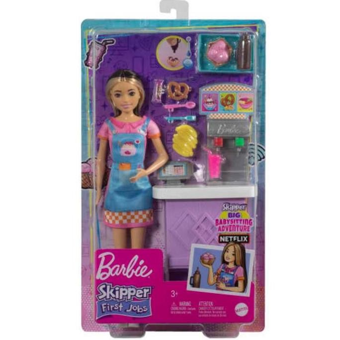 Boneka Barbie Skipper Doll and Snack Bar Playset Color-Change Sundae - Mainan Boneka Anak Perempuan 