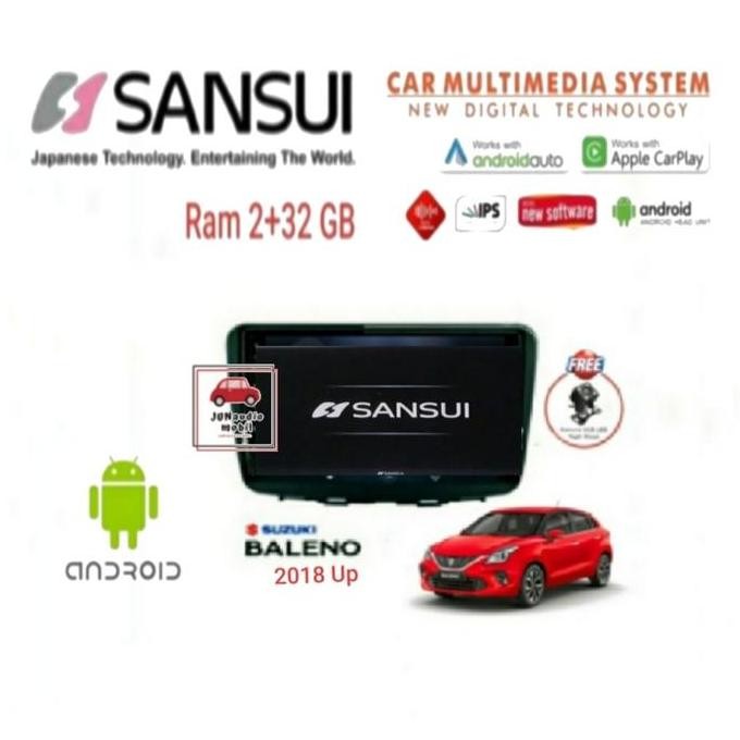 * Head Unit Android Sansui 9 Inch Oem Baleno Hatchback 2018 Up + Kamera *