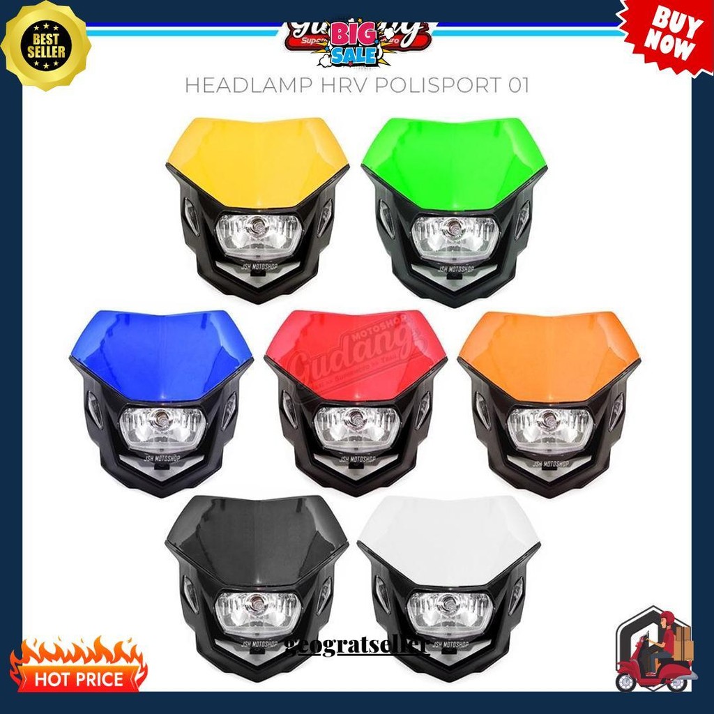 Headlamp Reflektor Lampu Depan Polisport 01/02 Trail Supermoto Hitam Biru Hijau Merah Orange Putih O