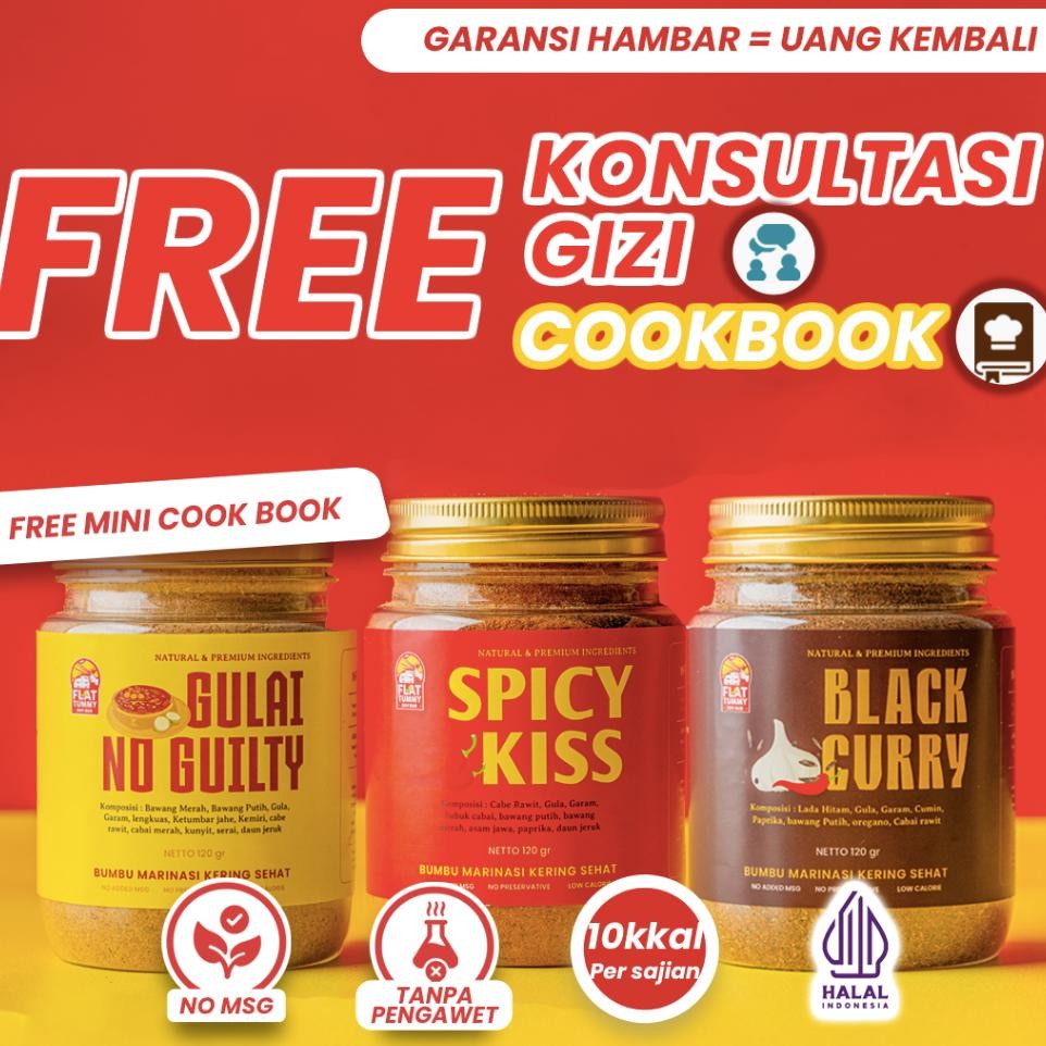 

Flat Tummy Paket 3 Bundle Bumbu Marinasi Kering Rendah Kal Healthy Dry Rub Ayam Serbaguna