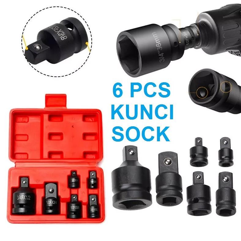 KUNCI SOCK RACHET 6 PCS CONVERTER ADAPTOR MATA SOK STANG L IMPACT SET 1/4 3/8 1/2 3/4 SAMBUNGAN SOKE