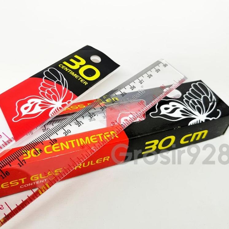 

Per 12 Pc Penggaris Garisan Mika Plastik Glass Ruler Butterfly 30 Cm