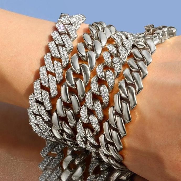 Gelang Berlian 20Cm Berlian Gelang Gaya Hip Hop Gelang Permata Titanium Bahan Paduan Gelang Berlian 