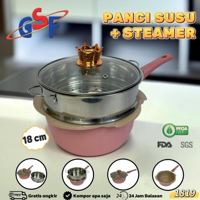 Gsf[Cod]Panci Susu Flower Set Bayi Bonus Kukusan Steamer Stainless Food Grade Untuk Mpasi Dan Serbag