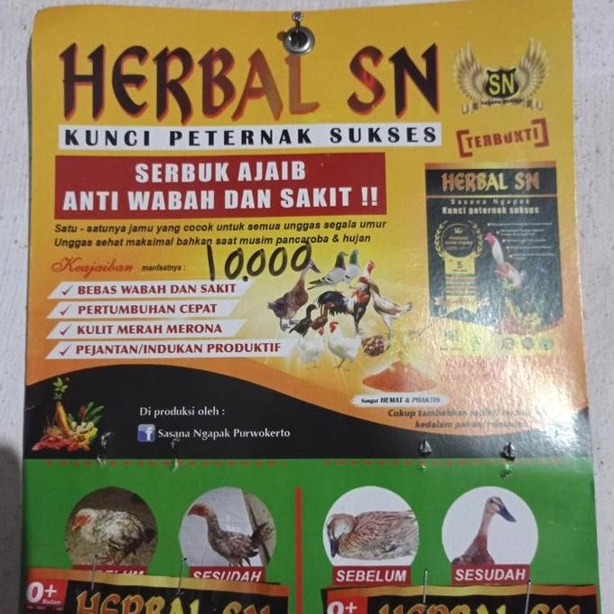 Jamu Ayam Herbal Sn 35 Gram Cocok Untuk Semua Unggas Ayam Bebek