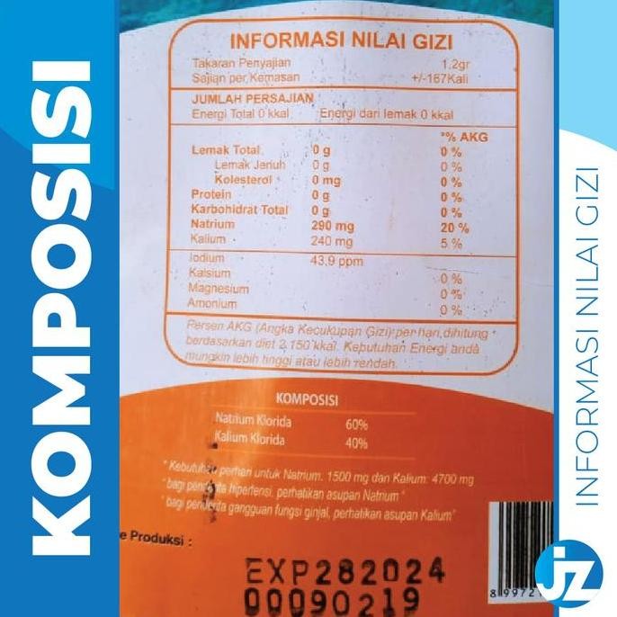 

JH8 Garena 1kg (garam rendah natrium u/ diet & kontrol hipertensi-lososa)