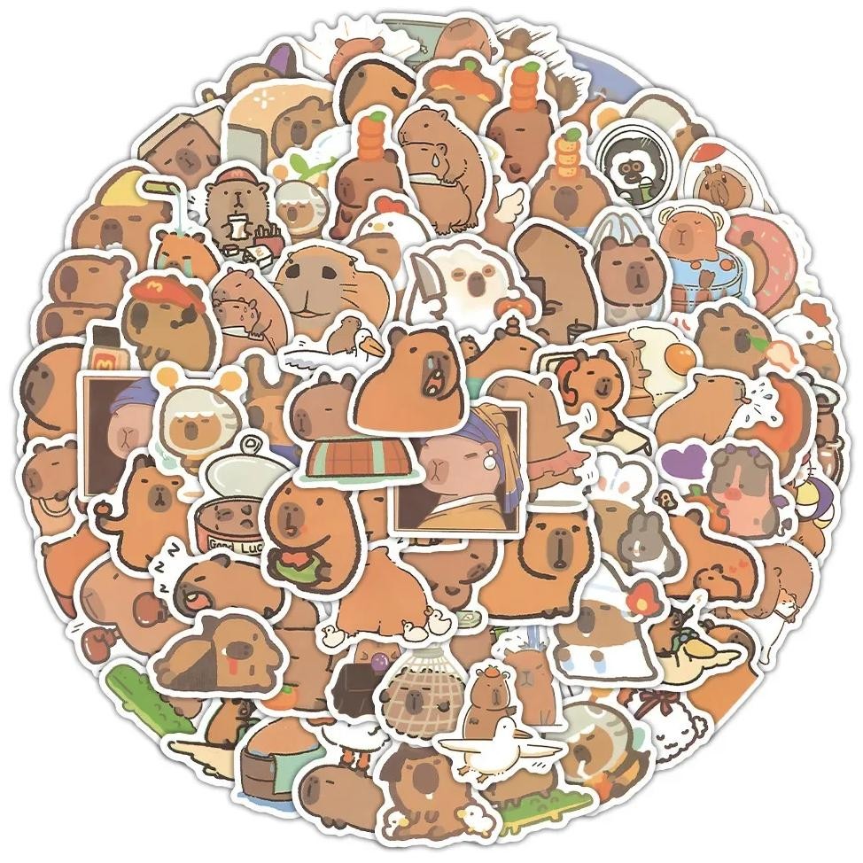 

100Pcs Cartoon Cute Capybara Graffiti Stickers For Bicycle Hand Account Pencil Case Decals