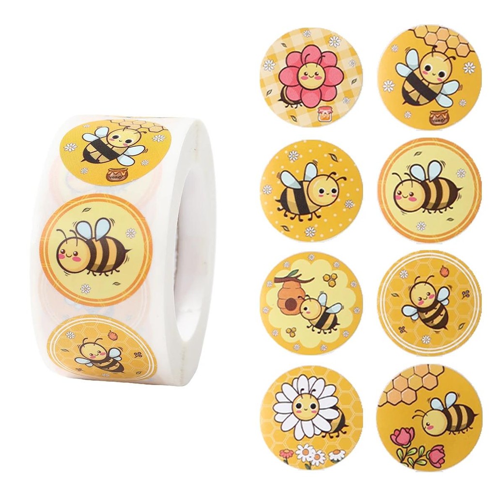 

500 Pcs/Roll Bee Stickers Cute Animal Sticker 2.5Cm Waterproof Self-Adhesive Paper Mobile Rewards Sealing Label Decal Stationery