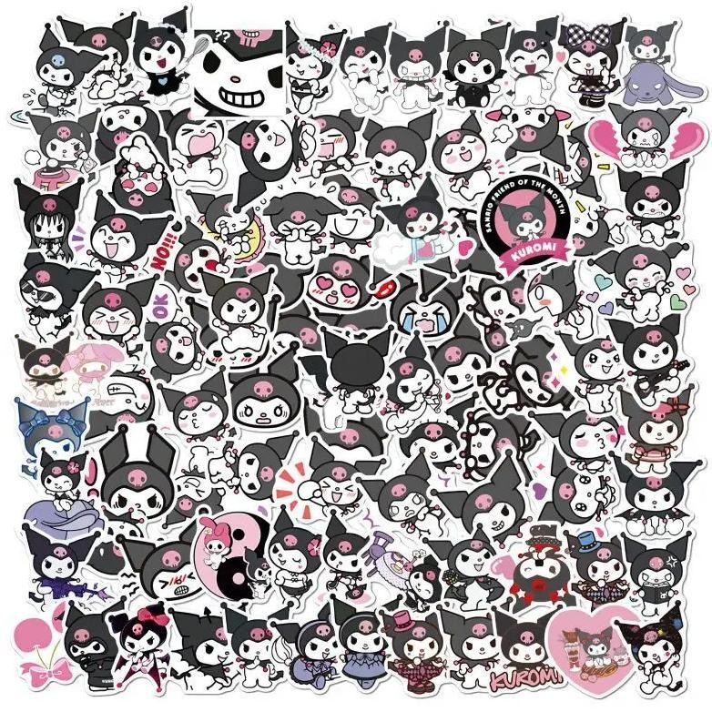 

100Pcs/Bag Cartoon Sanrio Kuromi Handbag Stickers Cute Creative Notebook Handbag Material Decorative Stationery Stickers