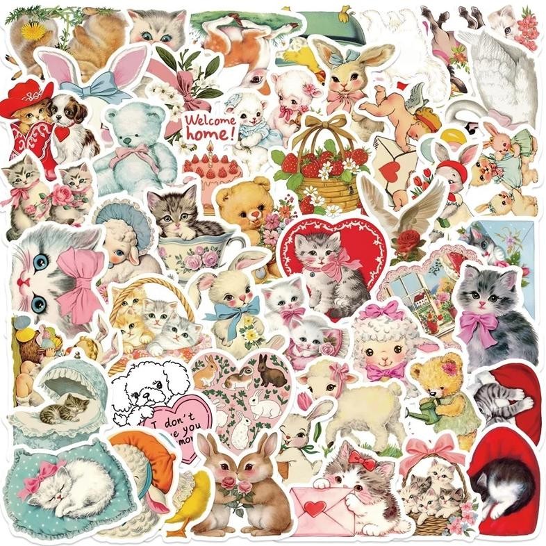 

10/30/50Pcs Cute Rabbit Cat Sticky Pvc Sticker Aesthetic Children'S Stationery Diy Decoration Scrapbooking School Supplies