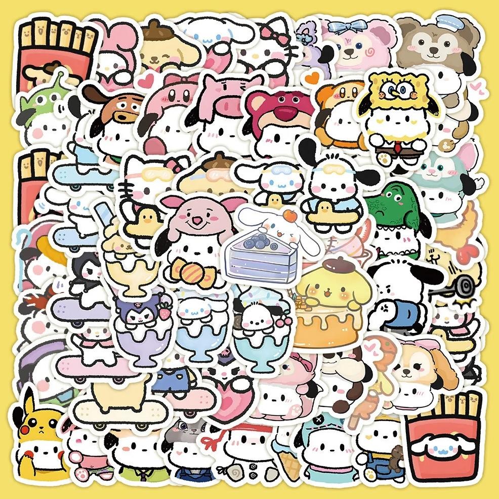 

100Pcs/Bag Non Repeating Cute Sanrio Stickers Kuromi Kt Cat Cinnamoroll Decorative Small Patterns High Beauty Stationery Sticker