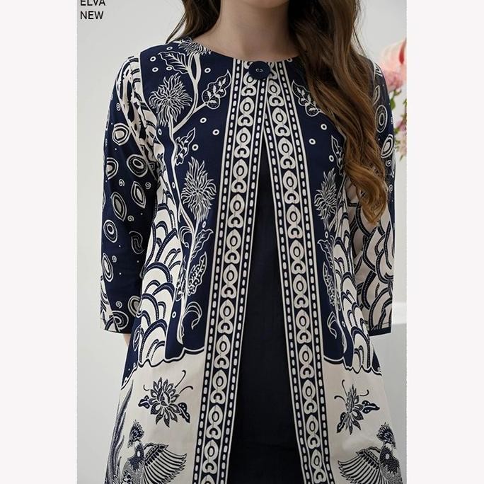 EVERCLOTH ELVA DRESS BATIK LENGAN PANJANG TUNIK BATIK COUPLE BATIK MODERN DRESS WANITA SLIMFIT SERAG