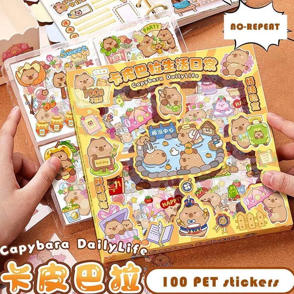 

100 Sheets Trendy Capybara Animal Stickers Waterproof Non-Repeating Kids Sticker Cartoon Cute Suitcase Decal Children